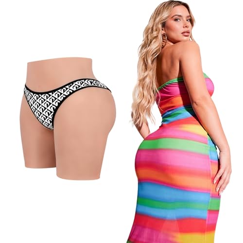 GLYMASK Silicone Fake Butt Panties Male to female Butt Lifter Underwear Transgender Drag Queens Cosplay (US Alpha Medium Regular Tall Nude color)