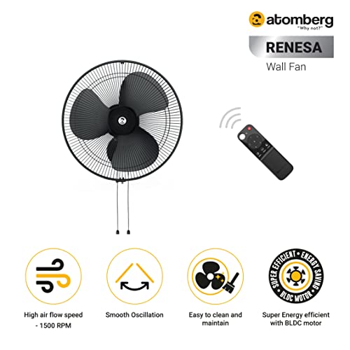 Image of atomberg Studio+ 1200mm BLDC Motor 5 Star Rated Ceiling Fans for Home with Remote Control (Earth Brown) Renesa 400mm Wall-Mounted Fan for Home | with Remote Control (Midnight Black)