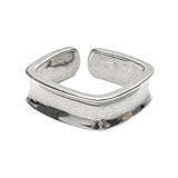 Ch.yishi Handmade Vintage 925 Sterling Silver Wide Band Rings for Women/Men,Adjustable Thumb Finger Ring (Square wide ring)