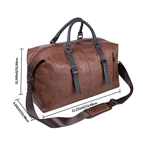 Oversized Leather Travel Duffel Bag, Weekender Overnight Bag Waterproof Leather Large Carry On Bag Travel Tote Duffel Bag for Men or Women-Brown