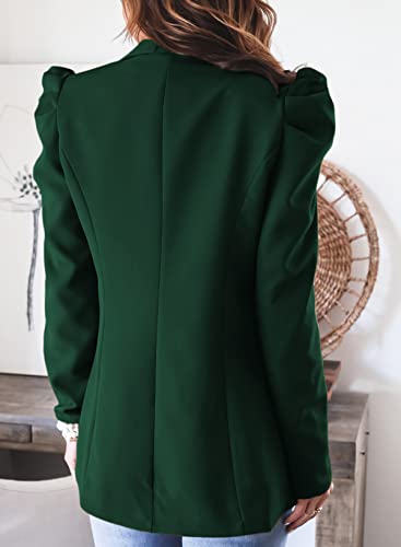 KIRUNDO Women's 2026 Spring Fall Casual Blazers Puff Sleeve Lapel Open Front Work Suit Office Blazer Jackets with Pockets(Dark Green, Large) — view 4