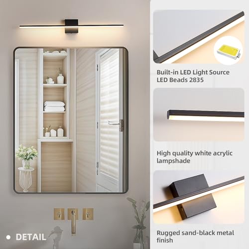 Image of Modern Bathroom Vanity Light 32 Inch, 20W Black Bathroom Light Fixture Over Mirror, Dimmable 5CCT LED Wall Sconce Lighting for Restroom Mirro