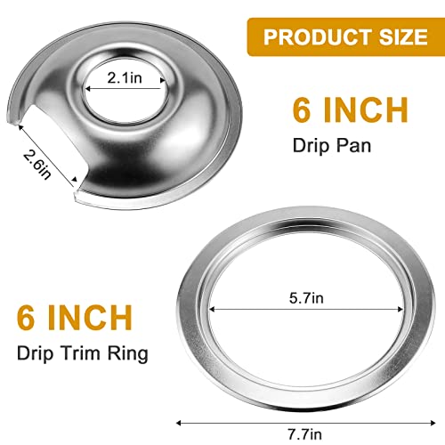 Burner Drip Pans 2 Large 8'' WB32X10013 & 2 Small 6'' WB32X10012 Chrome Drip Pan Set Fits for GE Hotpoint Electric Stove Top - Include 2 Pcs 6'' Drip Pan/Ring and 2 Pcs 8'' Drip Pan/Ring by AMI PARTS by AMI PARTS - Image 4