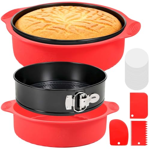 MASSUGAR Springform Pan 9 Inch Nonstick Cheesecake Pan with Silicone Protector and 50 Pcs Parchment Paper Liners, No Leaks in Water Bath, Leakproof 9 inch Cake Pans with Removable Bottom  