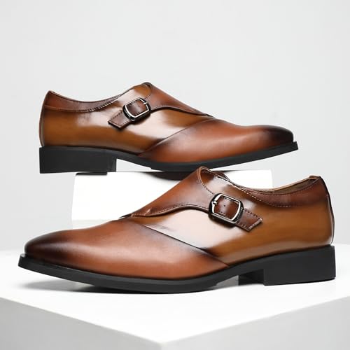 Image of SANNAX Monk Strap Men's Dress Loafer Shoes Plain Toe Classic Oxfords Shoes for Formal Business Wedding