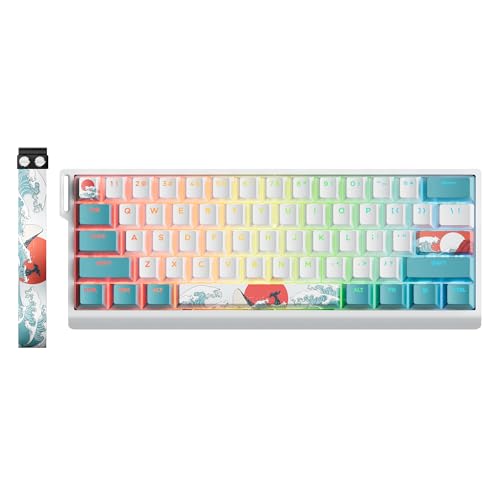 HITIME x XVX 60% Percent Keyboard with Strap, H61 Wired Aluminum Gaming Keyboard, Hot Swappable, Kanagawa Anime PBT Keycaps, RGB Backlit, Cherry Profile, Sound Absorbing Pads, Creamy Linear Switch