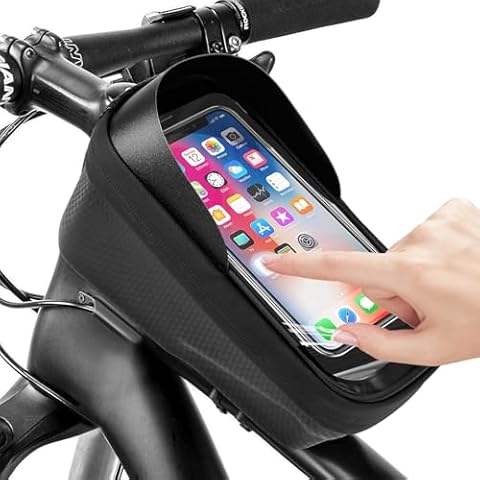 Wellehomi Bicycle Bag, Bike Frame Bag Waterproof Bike Bags For Bicycles [2 In 1] Bike Phone Bag Phone Holder For Bike With Touch-Screen Sun-Visor, Bike Accessories For Phones Under 6.8" Cover