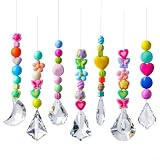 Juego de 7 atrapasueños con cuentas de macarrón para mariposa, corazón, flor con prismas facetados coloridos, fabricante de arco iris para ventana, jardín, patio, decoración al aire libre, 11 pulgadas