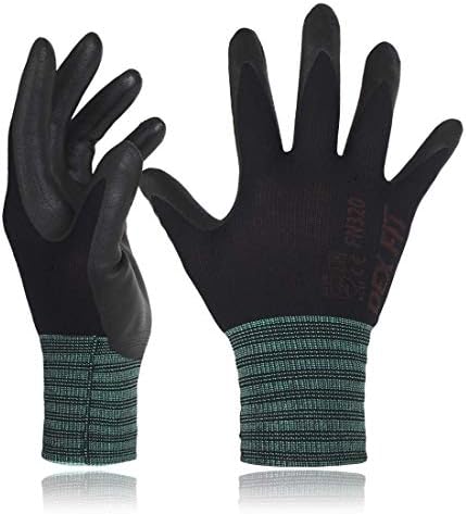DEX FIT Nitrile Work Gloves FN320, 3D Comfort Stretch Fit, Power Grip, Durable Foam Coated, Thin & Lightweight Premium Nylon, Machine Washable; Black 7 (S) 3 Pairs