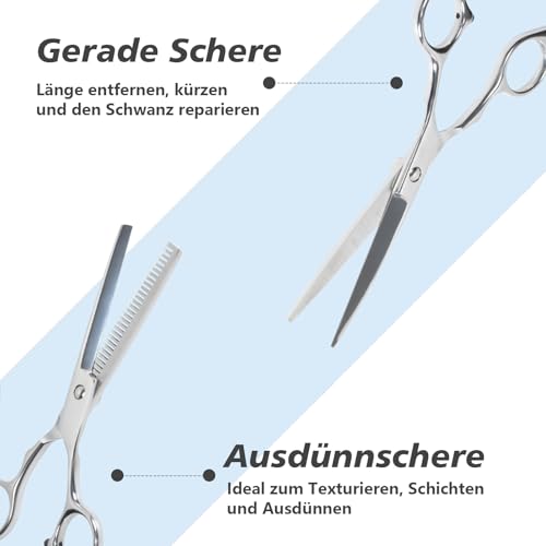 Hengxinchen 9 Stk Friseurschere Set, 6,7 Zoll Haarschneideschere Profi Set, 2-in-1 Haarschere Friseurschere, Schere Haare Schneiden Set für Männer Frauen Kinder Haustiere Hund Home Salon Barbier