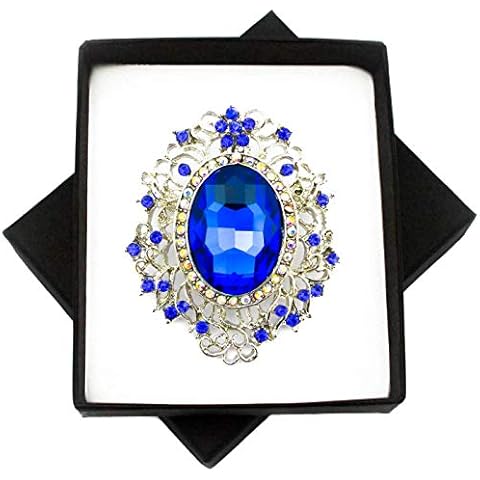 New Blue Crystal Silver Vintage Style Brooch PIN Cover