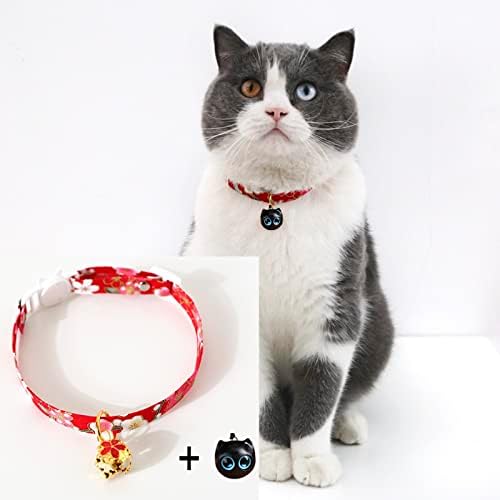 Breakaway Cat Collar for Girl Cats,Personalized Kitten Red Collars, with Removable Wood Pendant and Bell,2 Parts in One Set Unique Cat Necklace Collars, Cute Cats Charms Collar with Bell (Red)