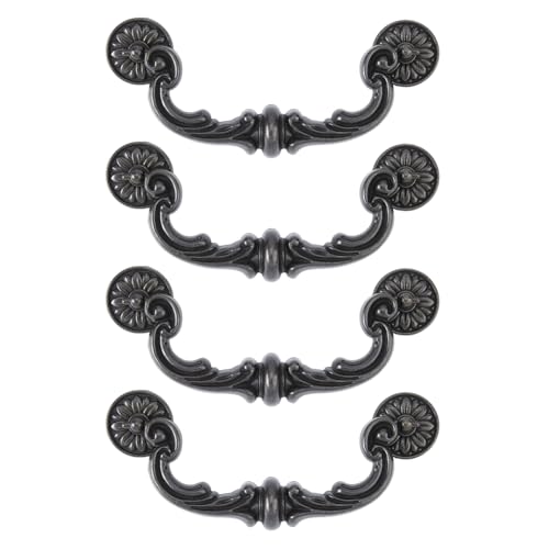 SUPERFINDINGS 4 Sets Vintage Bail Pull Handles 5.9 inch Hole Center Antique Drawer Handles Alloy Black Drop Pulls Decorative Cabinet Pull for Kitchen Cabinet Bedside Cupboard Drawer