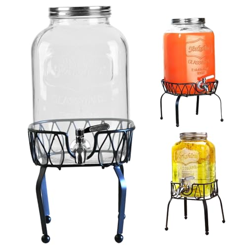 Glasgetränkspender, 3L -Getränkespender mit Metal Stand & Deckel & Spigot, tragbare Trinkgläser...