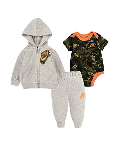 Image of Nike Baby Boy 3 Piece Camo Set, Jogger Pants, Zip-Up Jacket and Bodysuit (3 M)