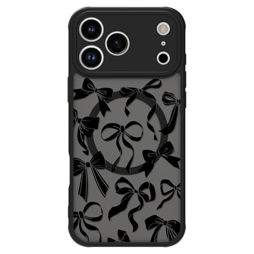 BITOBE Case for iPhone 17 Pro [Compatible with MagSafe] Cute Ribbon Bow Pattern for Women Girls Soft TPU Bumper Translucent Magnetic Slim Protective Cover - Black Bows by BITOBE - Used condition - Image 2