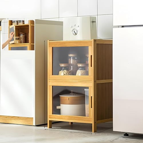Étagère de rangement de cuisine contre la poussière avec vitrine de porte en bambou