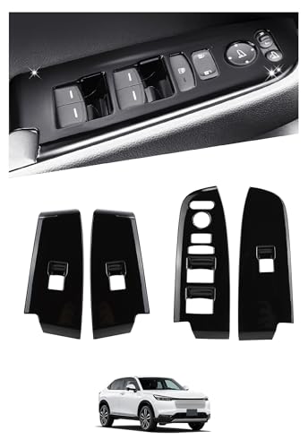 Vlookee ホンダ ヴェゼル 新型VEZEL RV3 / RV4 / RV5 / RV6 アクセサリーウィンドウスイッチパネル ヴェゼル アクセサリー ウインドウスイッチ ガーニッシュ ピアノブラック vezel パーツ ドアスイッチパネル インテリアパネル ABS 傷防止 簡単取付 内装パーツ 保護パーツ（4PCSセット）