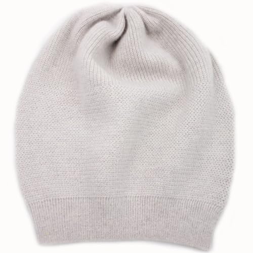 WaySoft 100% Cashmere Beanie for Women in a Gift Box, Oversized Women Beanie Hat (Cool Gray)