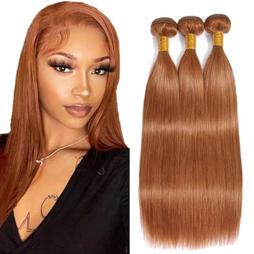 Color 30 Human Hair Bundles Straight Light Brown Bundles Human Hair 24 26 28 Inch Light Brown Bundle Human Hair Extension Unprocessed Brazilian Virgin Hair Hair for Black Women