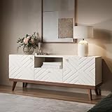 Living Skog TV Stand for Living Room TV Media Console Table Fits TV 50 55 60 65 70 inch, Wood Legs (Beige, Alba 59 in)