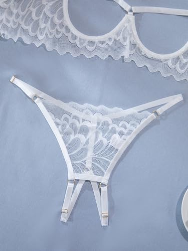 Image of Lilosy Sexy Underwire Floral Lace Sheer Lingerie Set for Women See Through Bra and Panty 2 Piece