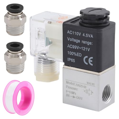 benikmake 1/4"NPT 110V Electric Solenoid Valve 2 Way 2 Positions Pneumatics 1/4 Inch IP65 Waterproof 110V Electric Air Valve 2V025-08 for Hydraulic Automotive Woodwork Workshop