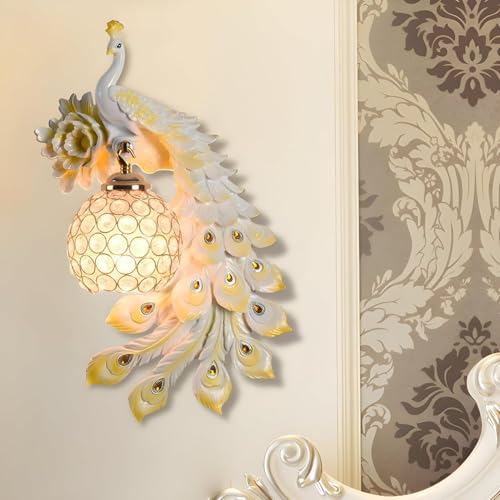 Image of Modern LED Wall Sconces, Resin Peacock Wall Lamp, Creative Living Room TV Background Wall Decorative Bracket Lamp, Modern Bedroom Bedside Wall Lamp, Aisle Stair Lamp (White)