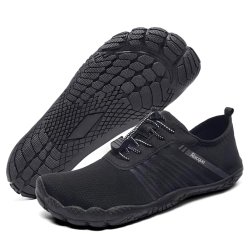 Image of Racqua Water Shoes Womens Mens Swim Aqua Quick Dry Lightweight Non-Slip Barefoot Pool Beach Surfing Outdoor Sport Black/Grey 8 Women/7 Men