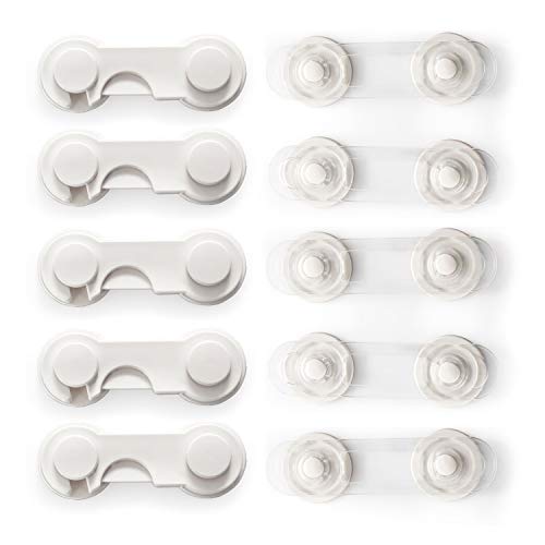 10 Pack Baby Safety Locks | 5 Baby Proofing Drawer and Cabinet Locks + 5 Child Safety Strap Locks | 3M Adhesive Pads, Easy Installation, No Tools No Drilling