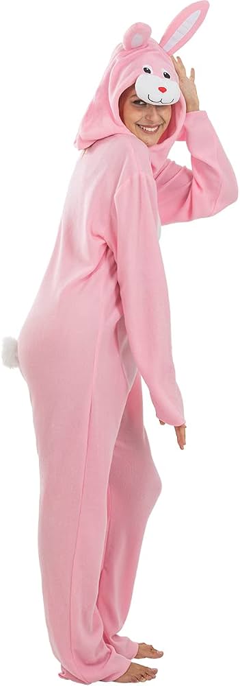 Disfraz De Conejo Rosa Para Adultos – Mono Y Cabeza De Animal, Traje De Poliéster Para Carnaval Y Halloween