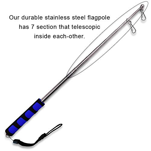 The Flag Joint Compact Extendable Retractable Hand Held Pole (Blue) - 11" Perfect For Backpacks - Carry To Events, Parades, Tours, Parties, Etc! #TOP1