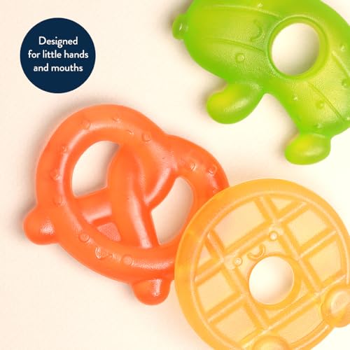 Image of Itzy Ritzy Water-Filled Teethers - Cold Cutie Coolers Textured On Both Sides to Massage Sore Gums & Emerging Teeth - Can Be Chilled in Refrigerator, Set of 3 Silly Foods Teethers