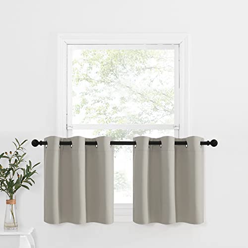 NICETOWN Kitchen Valances for Half Window, Farmhouse Grommet Window Tiers for Living Room, Room Darkening Country Small Curtains for Bathroom (Natural