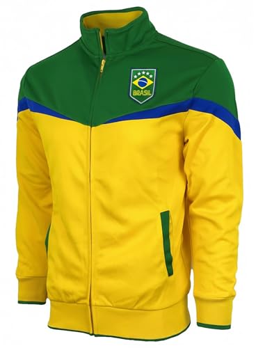 Icon Sports Men's Brasil Track Jacket, Brazil Full Zip Outdoor Soccer Jacket (Large)