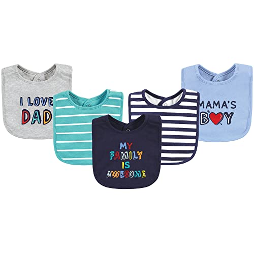 Image of Hudson Baby Unisex Baby Cotton Bibs, Boy Bold Family, One Size