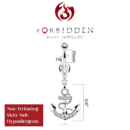 Forbidden Body Jewelry Surgical Steel Cz Crystal Anchor Nautical Dangle Belly Button Ring (Clear) #TOP1
