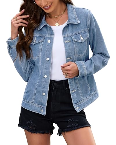 Bosmeer Denim Jacket for Women Cropped Long Sleeve Jean Jacket