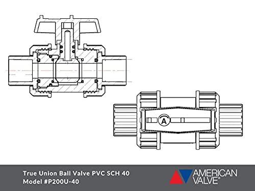 American Valve P200U-40 1 1/4" Pvc True Union Ball Valve Socket Ends, 1-1/4-Inch, White #TOP6