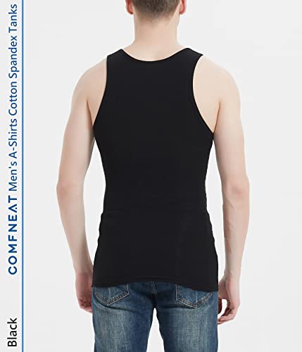 Comfneat Men's 6-Pack A-Shirts Tight Fit Tank Tops Cotton Spandex Undershirts (Black+Dark Grey Melange 6-Pack, M) #TOP2