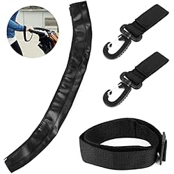 Anruyi 4 set 2pcs Gancho Cochecito Bebe+ Funda para asa de cochecito, Funda Elástica Universal para Manillar de Cochecito Protector, Ganchos Carro Bebé con cierre de cremallera, Negro