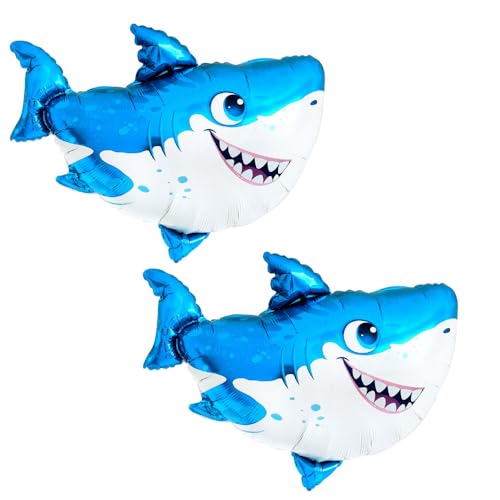 Ballons bleus en forme de requin pour fête prénatale sous la mer