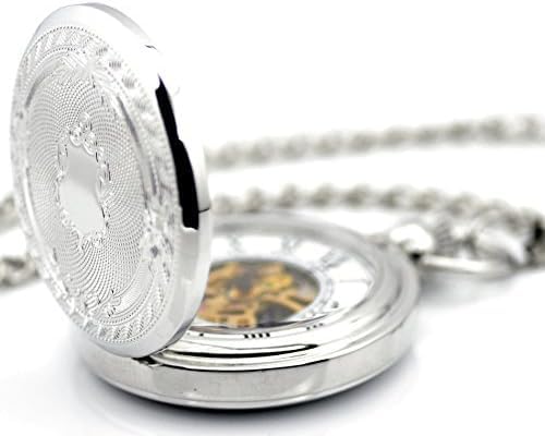 Relógio de bolso com corrente de algarismos romanos esqueleto oco de aço mão vento relógio de bolso