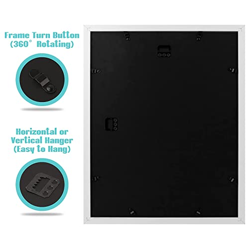 Image of Frametory, 11x14 Picture Frame with Mat for 8x10 Photo - High Definition Glass Wide Molding - Preinstalled Wall Mounting Hardware (White, 8 Pack)