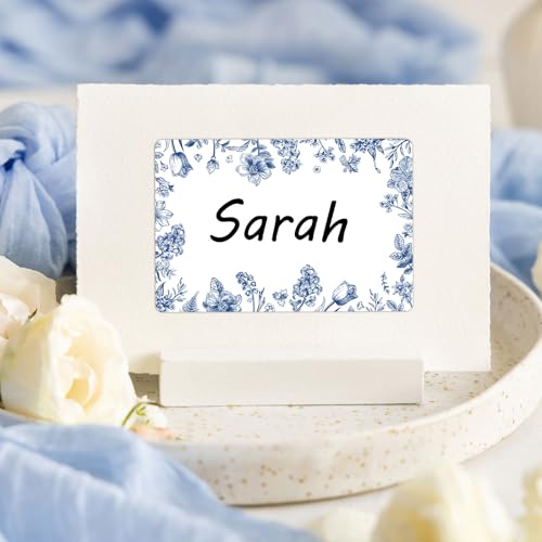 Image of Whaline 180 Pcs Name Tag Stickers Blue Floral Nameplate Sticker Vintage Flower Butterfly Paper Label Decals for Classroom Bulletin Board Office School Desk Wall Decor