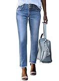 Sidefeel Women's Boyfriend Jeans High Waisted Strechy Straight Legs Denim Pants with Pockets Size 14 Mist Blue