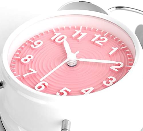 Topkey 4 Twin Bell Alarm Clock Non-ticking Bedside Table Travel Clock Vintage Alarm Clock With Nightlight and Loud Alarm, Battery Operated (Not Included) - Pink