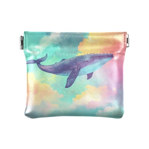 Whale Floating in The Sky Coin Purse Leather Pouch Change Purse, Squeeze Coin Pouch for Cards, Keys & Lipsticks, Unisex