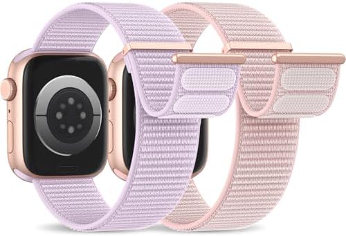 2 Stück Nylon Armband für Apple Watch Armband 40mm 41mm 42mm 44mm 45mm 46mm | Gewebtes Klettverschluss Sport Loop für AppleWatch SE Ultra Series 10 9 8 7 6 5 4 3 2 1 Licht Armbände
