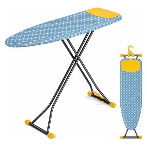 APEXCHASER Ironing Board with Iron Rest, Compact and Space Saver Iron Board, Extra Thick Cover, Height Adjustable, Wall Mount & Closet Hanger 13x43 Yellow Cover